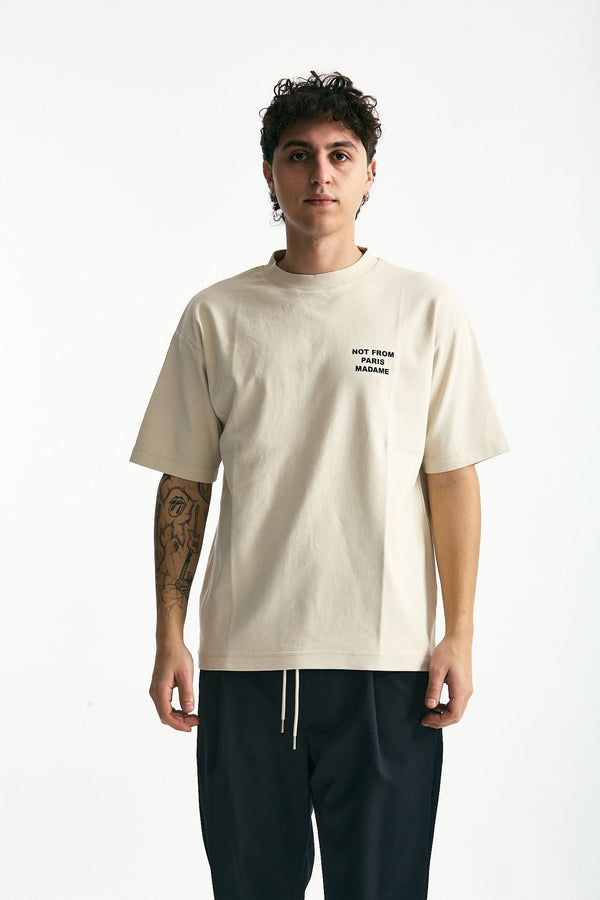T-shirt in cotone panna con stampa men Drôle de monsieur