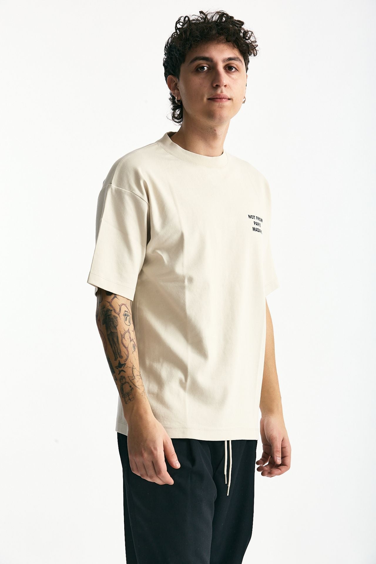 T-shirt in cotone panna con stampa men Drôle de monsieur - 3