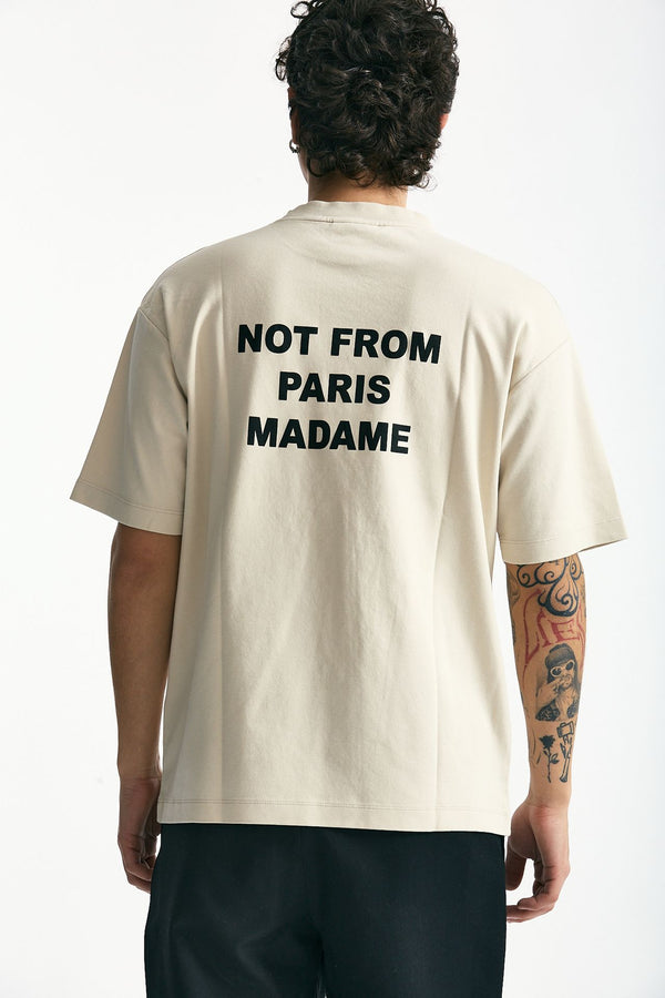 T-shirt in cotone panna con stampa men Drôle de monsieur
