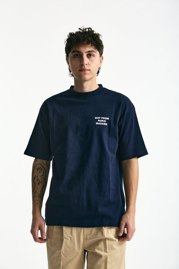 T-shirt in cotone blu con stampa men Drôle de monsieur