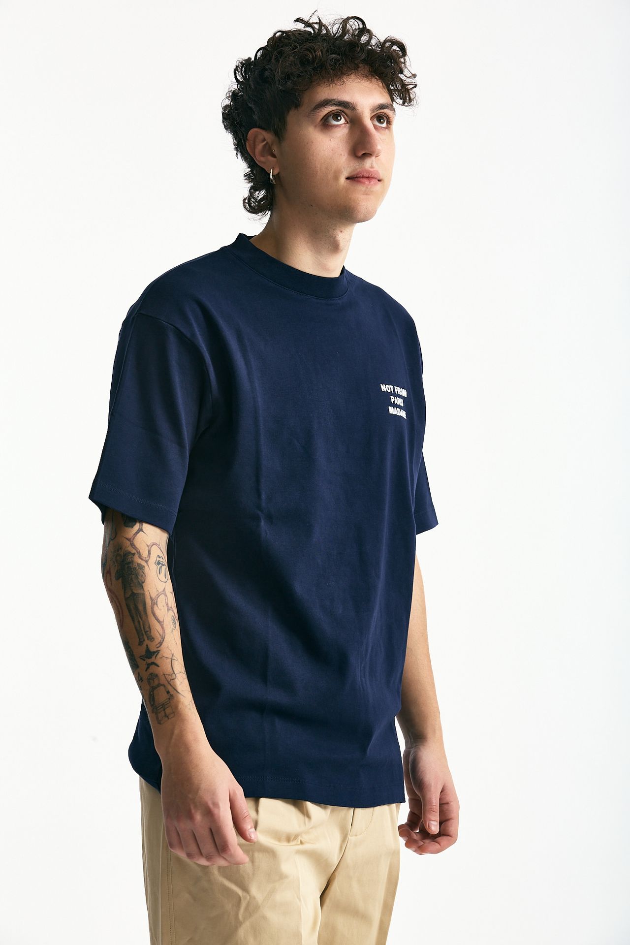 T-shirt in cotone blu con stampa men Drôle de monsieur - 3