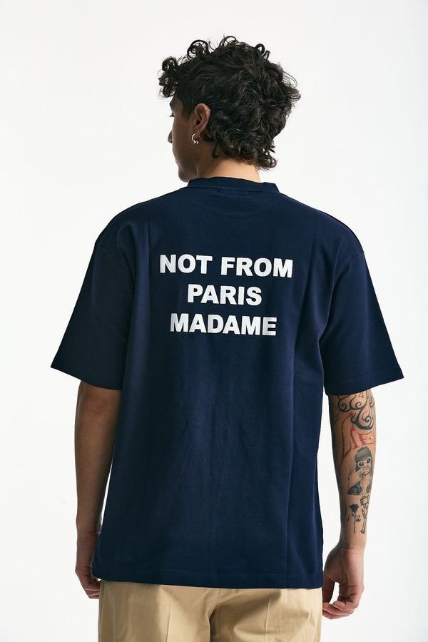 T-shirt in cotone blu con stampa men Drôle de monsieur