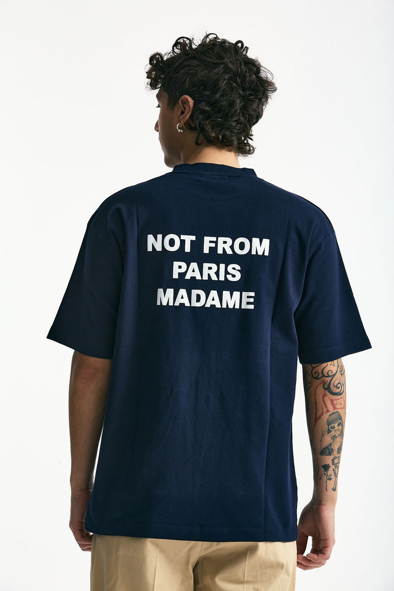 T-shirt in cotone blu con stampa men Drôle de monsieur - 1