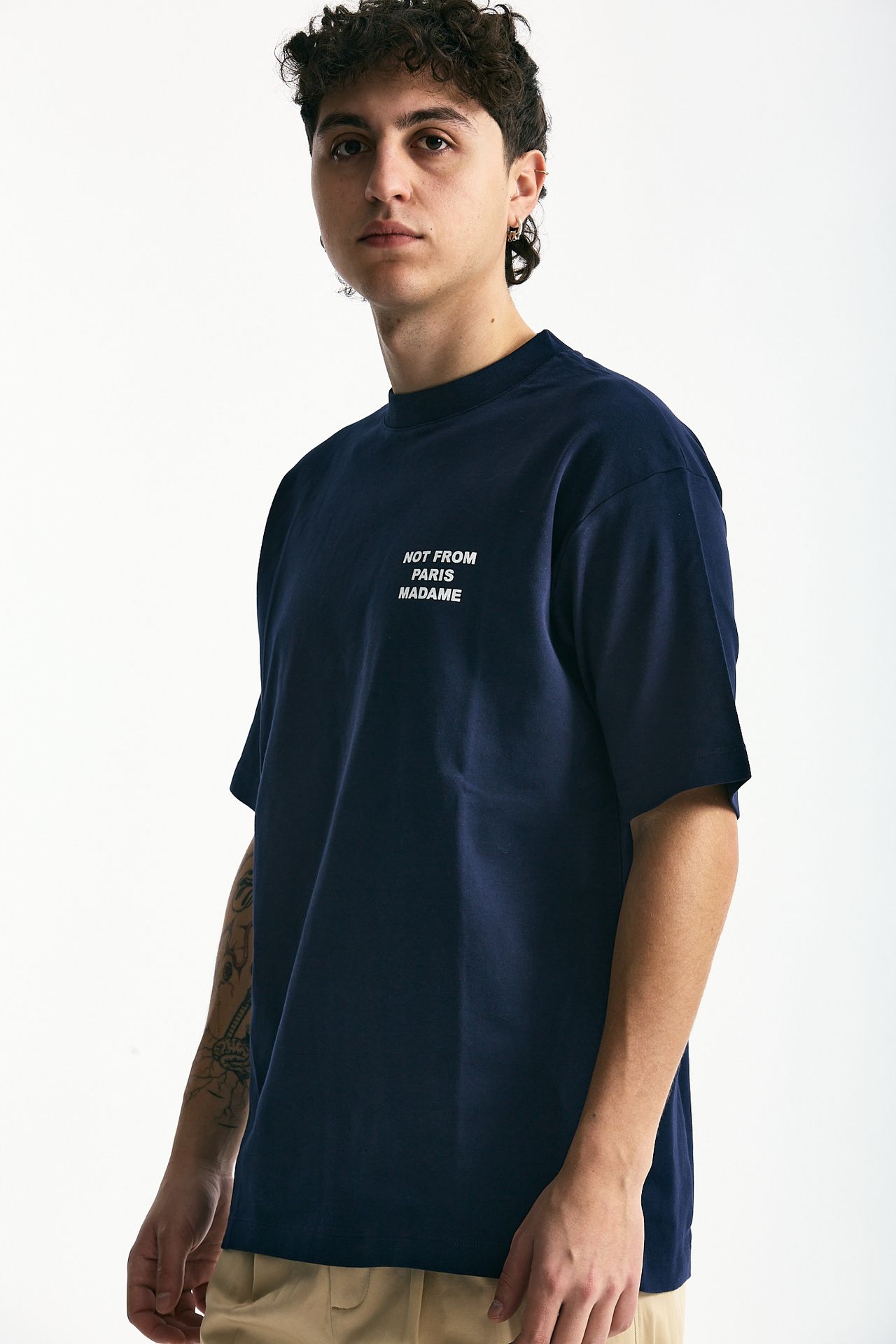 T-shirt in cotone blu con stampa men Drôle de monsieur - 4