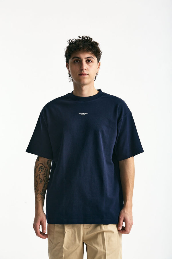 T-shirt in cotone blu logo men Drôle de monsieur