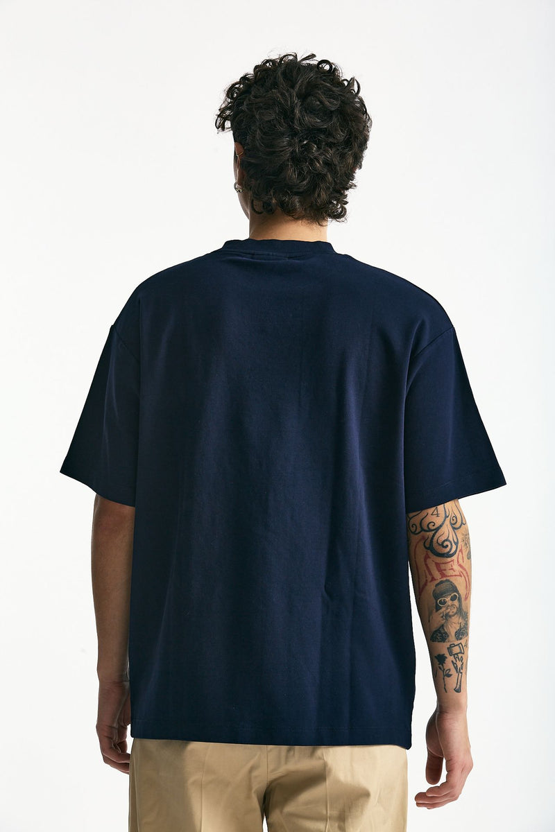 T-shirt in cotone blu logo men Drôle de monsieur - 3