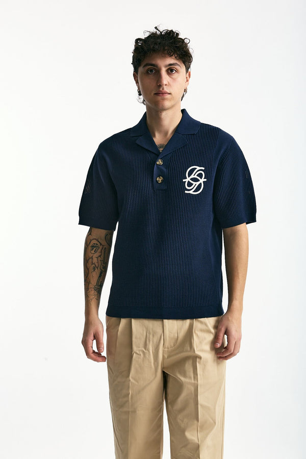 Polo in cotone traforato blu men Drôle de monsieur