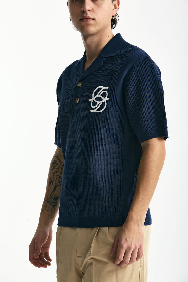 Polo in cotone traforato blu men Drôle de monsieur