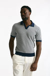 Polo in cotone e lino fantasia bianco e blu men Drumohr - 1