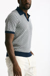 Polo in cotone e lino fantasia bianco e blu men Drumohr - 4