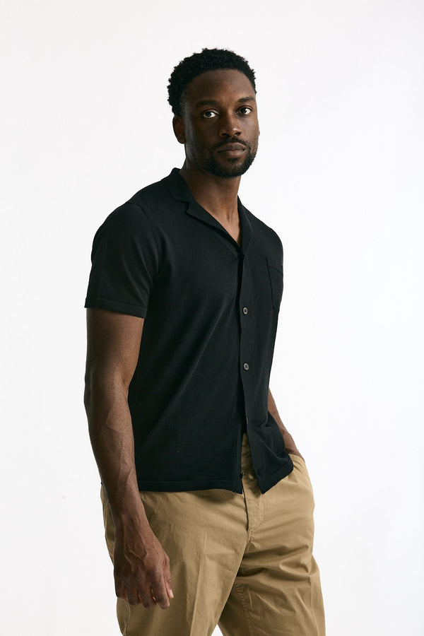 Cardigan mezza manica in cotone nero men Drumohr