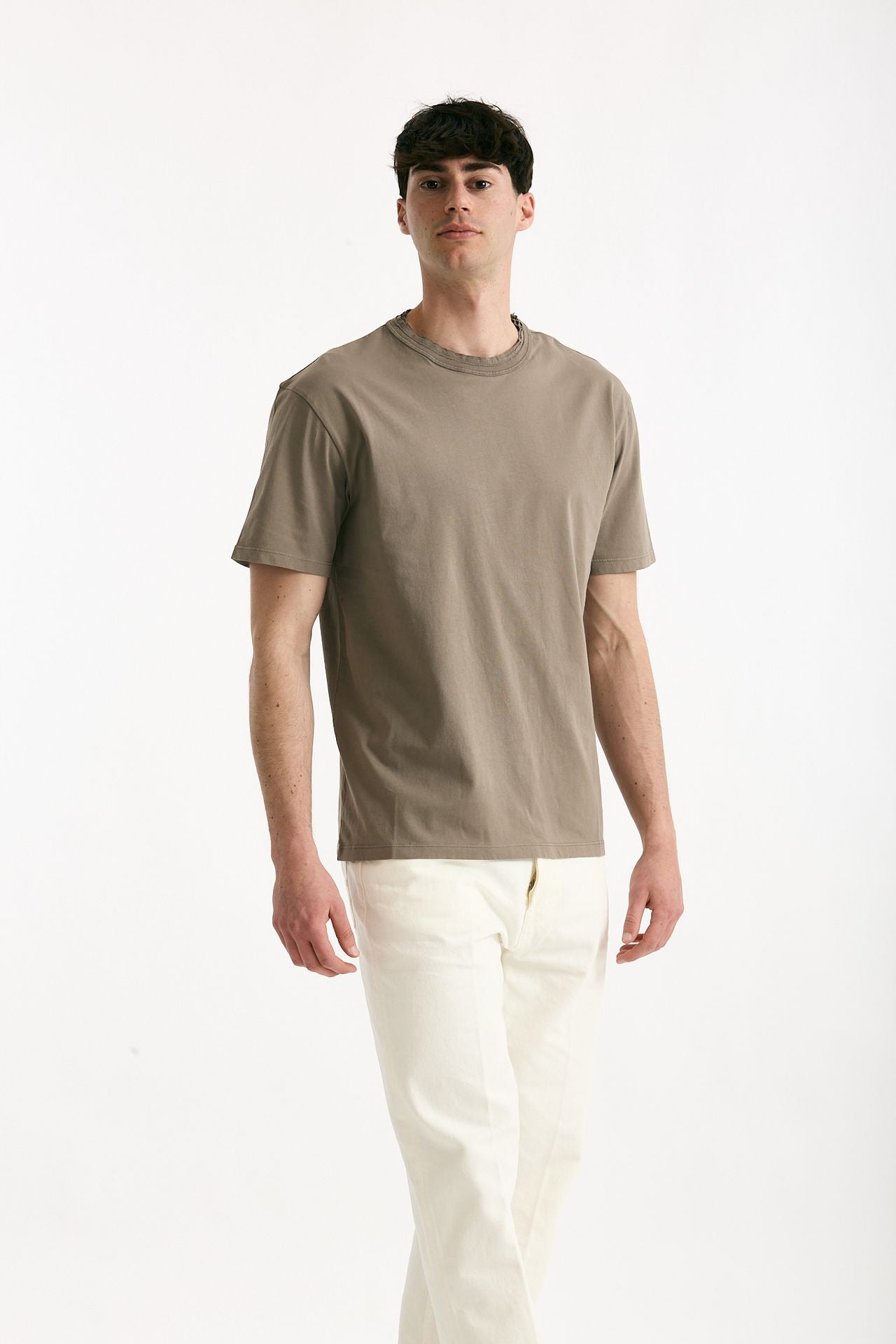T-shirt Girocollo in cotone tortora men Grifoni - 1