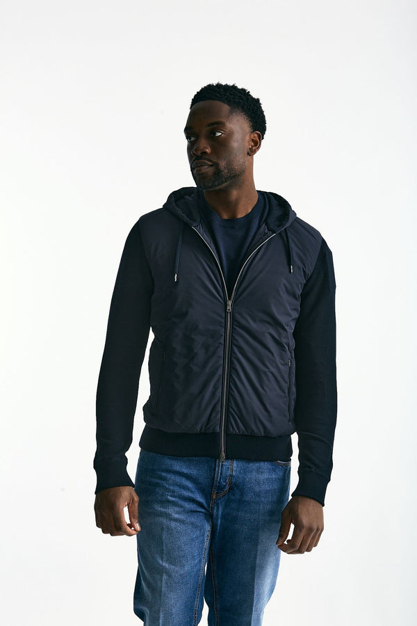 Giubbino ibrido blu Micro piuma e jersey di cotone men Herno