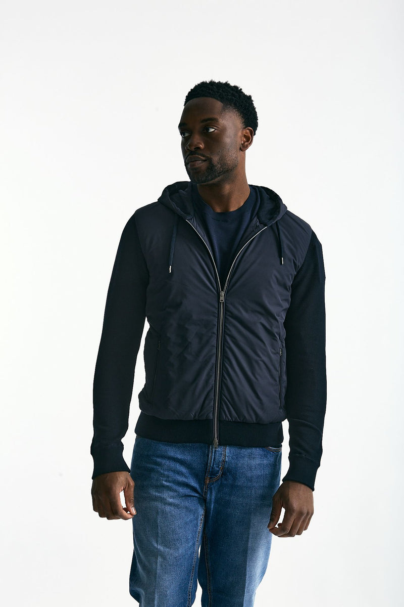 Giubbino ibrido blu Micro piuma e jersey di cotone men Herno - 1
