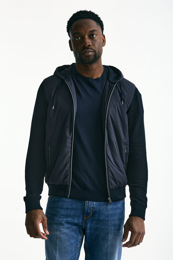 Giubbino ibrido blu Micro piuma e jersey di cotone men Herno