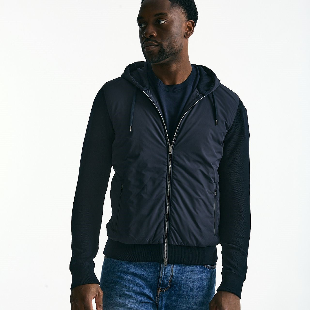 Giubbino ibrido blu Micro piuma e jersey di cotone men Herno - 8