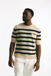 T-shirt in lino rigata beige e blu men Hosio - 1