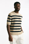 T-shirt in lino rigata beige e blu men Hosio - 4