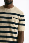 T-shirt in lino rigata beige e blu men Hosio - 5
