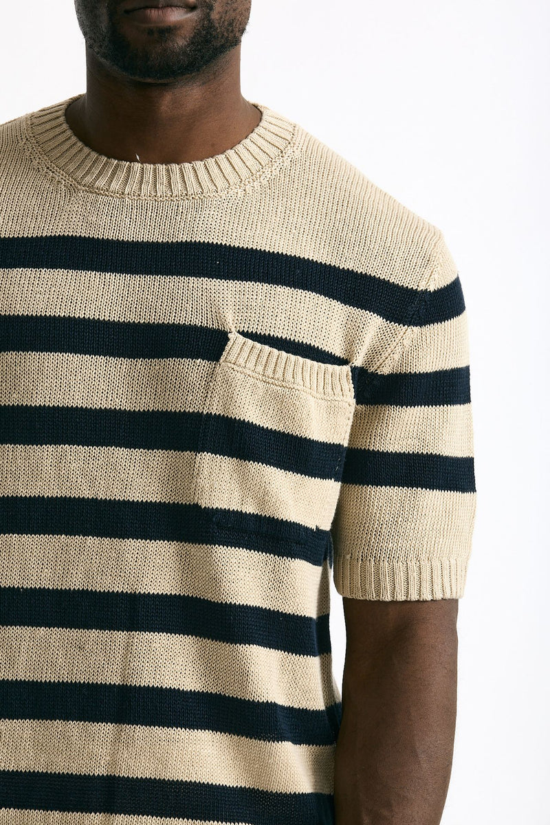 T-shirt in lino rigata beige e blu men Hosio - 5