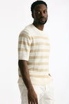 T-shirt in lino rigata beige e bianco men Hosio - 4