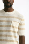 T-shirt in lino rigata beige e bianco men Hosio - 5