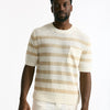 T-shirt in lino rigata beige e bianco men Hosio - 6