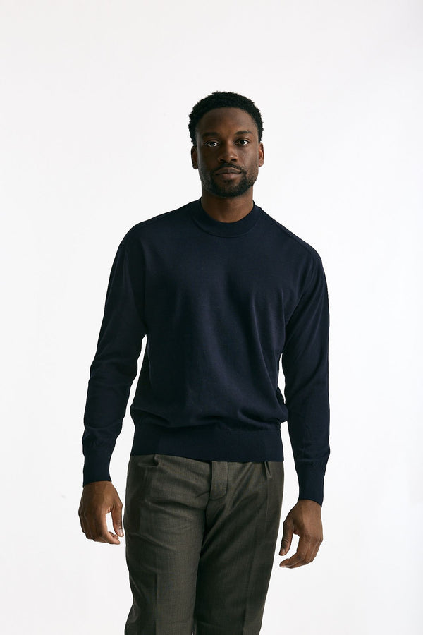 Maglia girocollo in cotone blu men Hosio