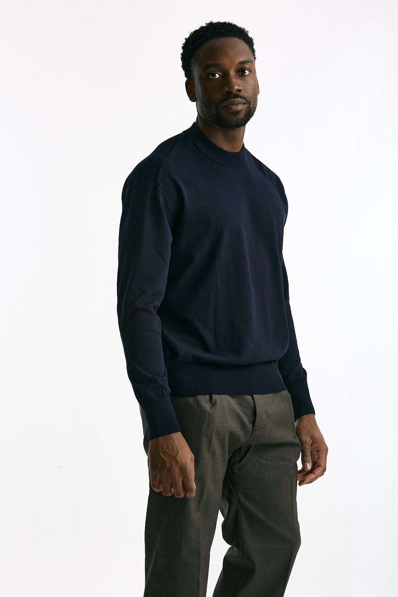 Maglia girocollo in cotone blu men Hosio - 4