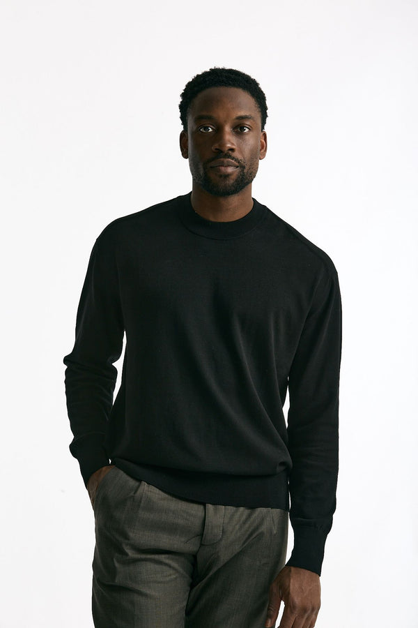Maglia girocollo in cotone nero men Hosio