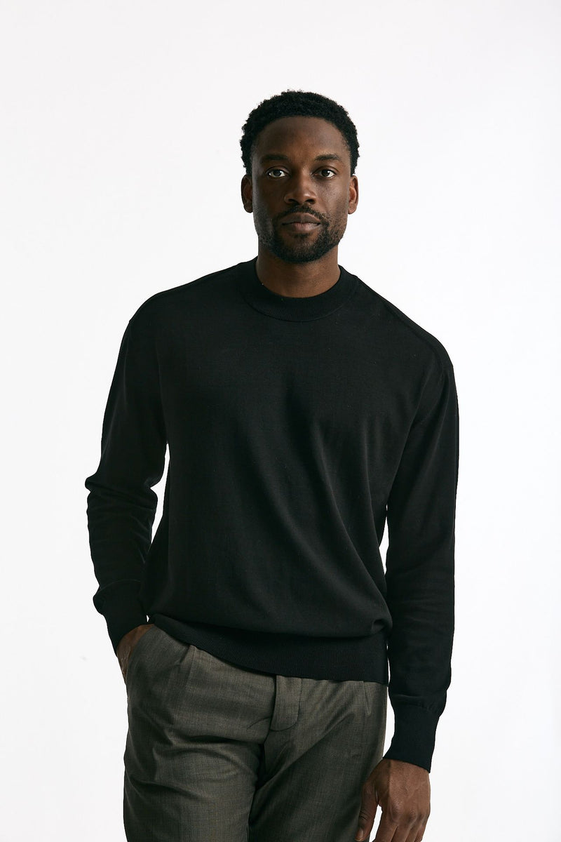 Maglia girocollo in cotone nero men Hosio - 1