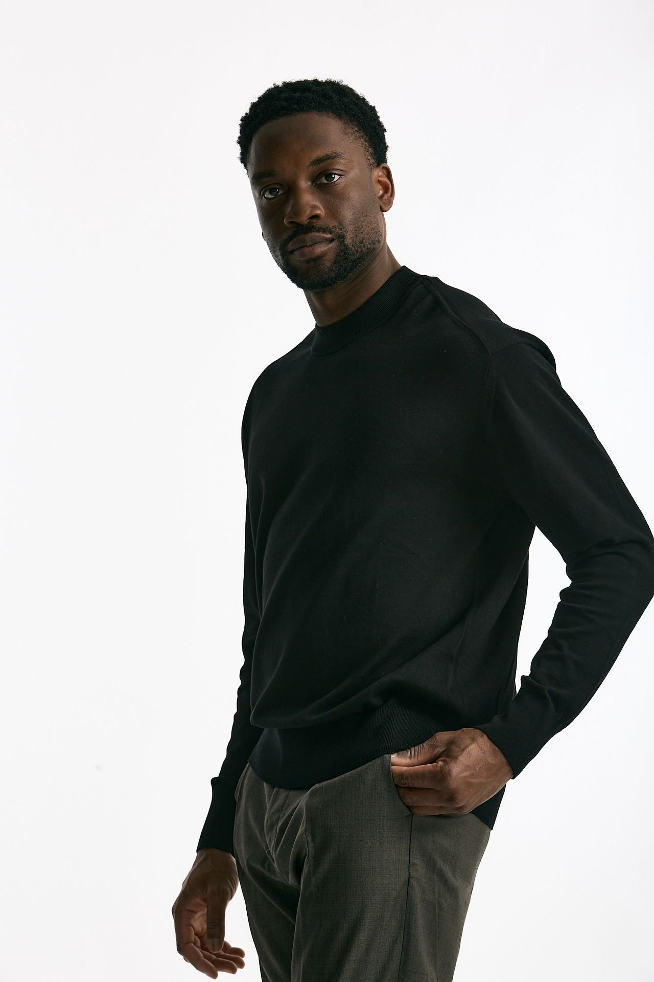 Maglia girocollo in cotone nero men Hosio - 2