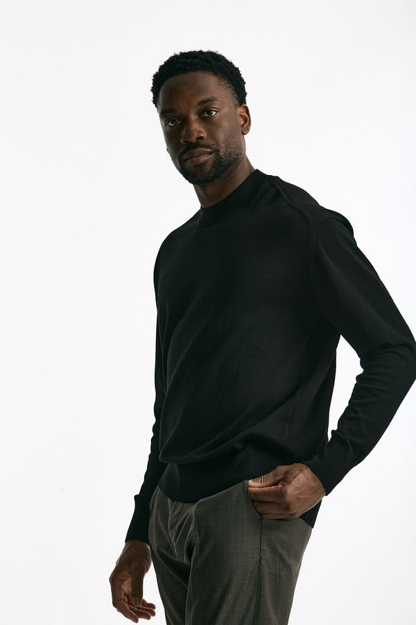 Maglia girocollo in cotone nero men Hosio