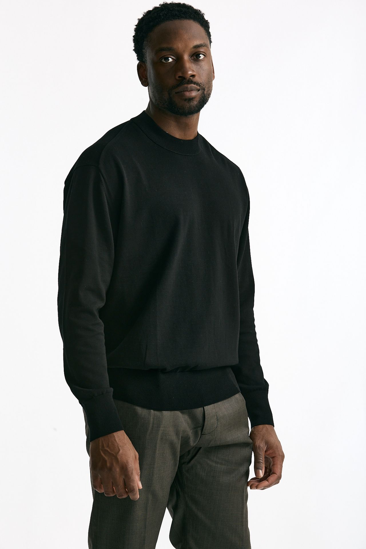 Maglia girocollo in cotone nero men Hosio - 4