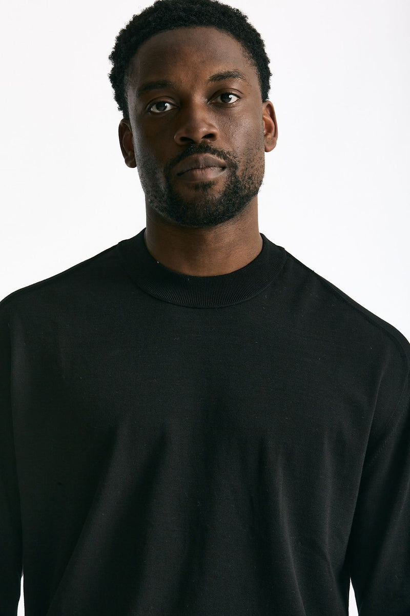 Maglia girocollo in cotone nero men Hosio - 5