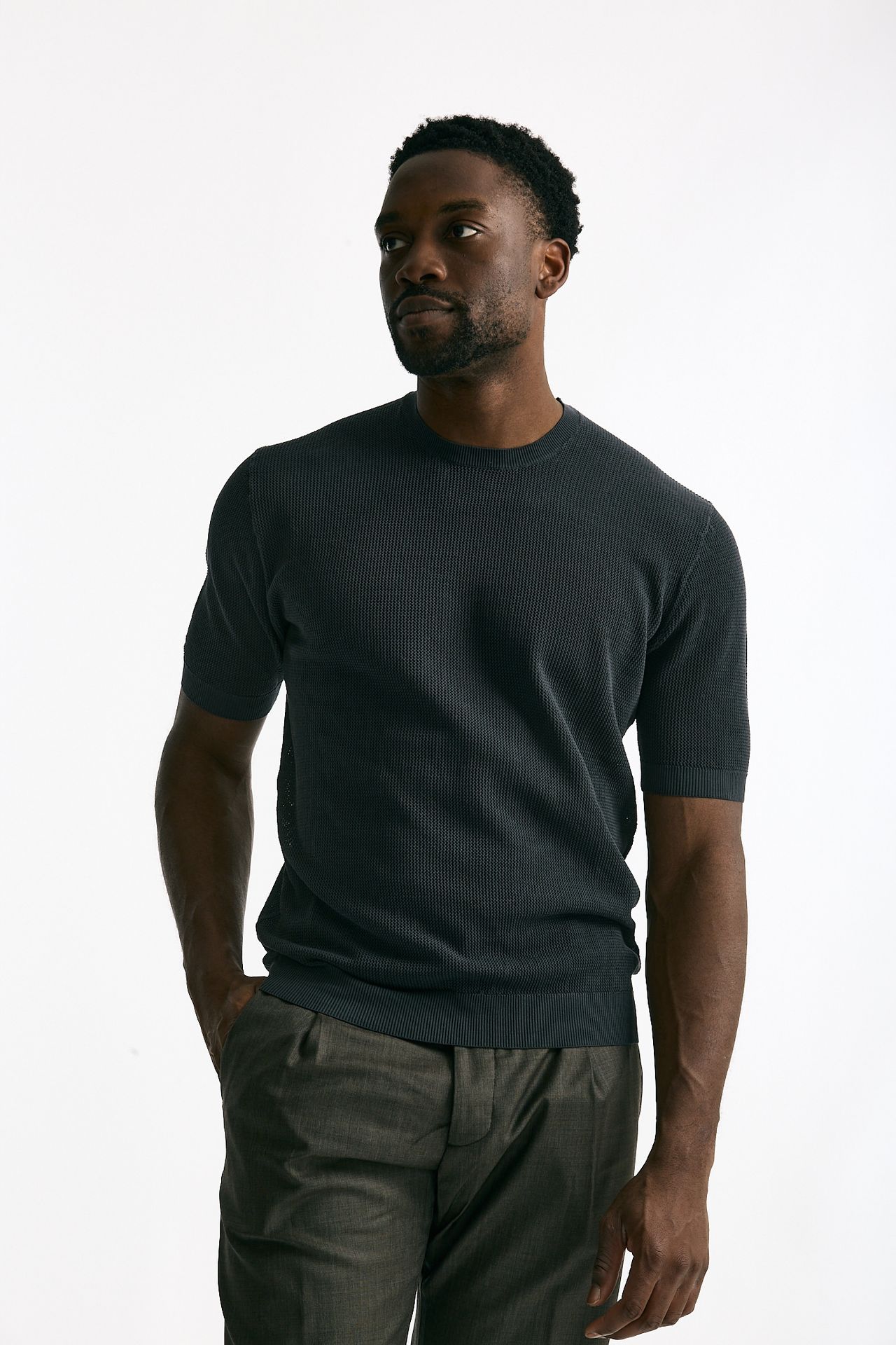 T-shirt micro operata in cotone antracite men Hosio - 2