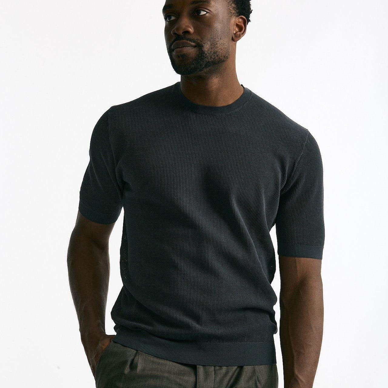 T-shirt micro operata in cotone antracite men Hosio - 6