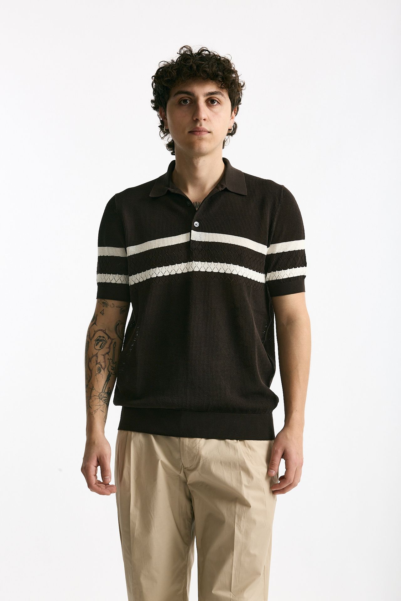 Polo rigata in cotone marrone men Hosio - 1