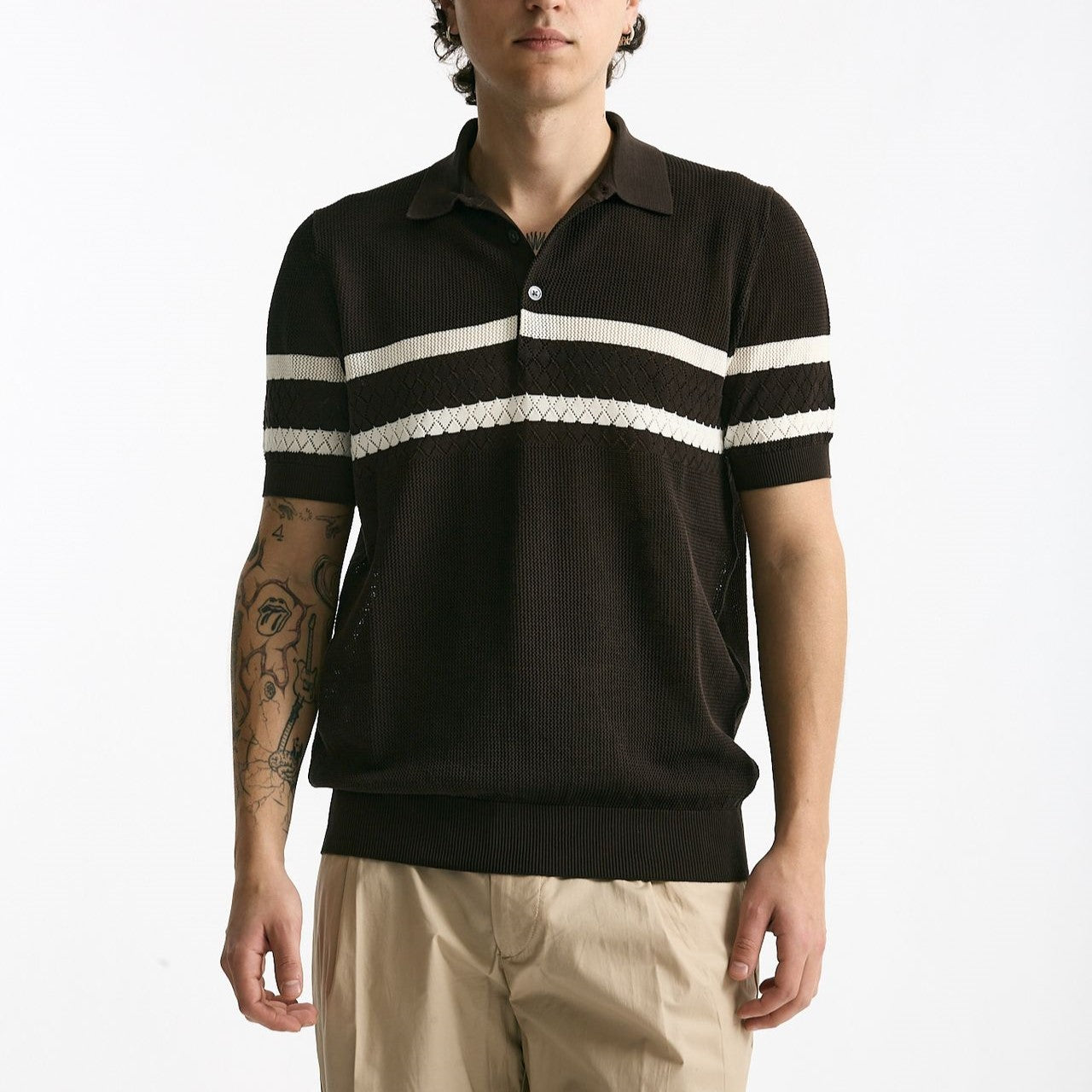 Polo rigata in cotone marrone men Hosio - 6