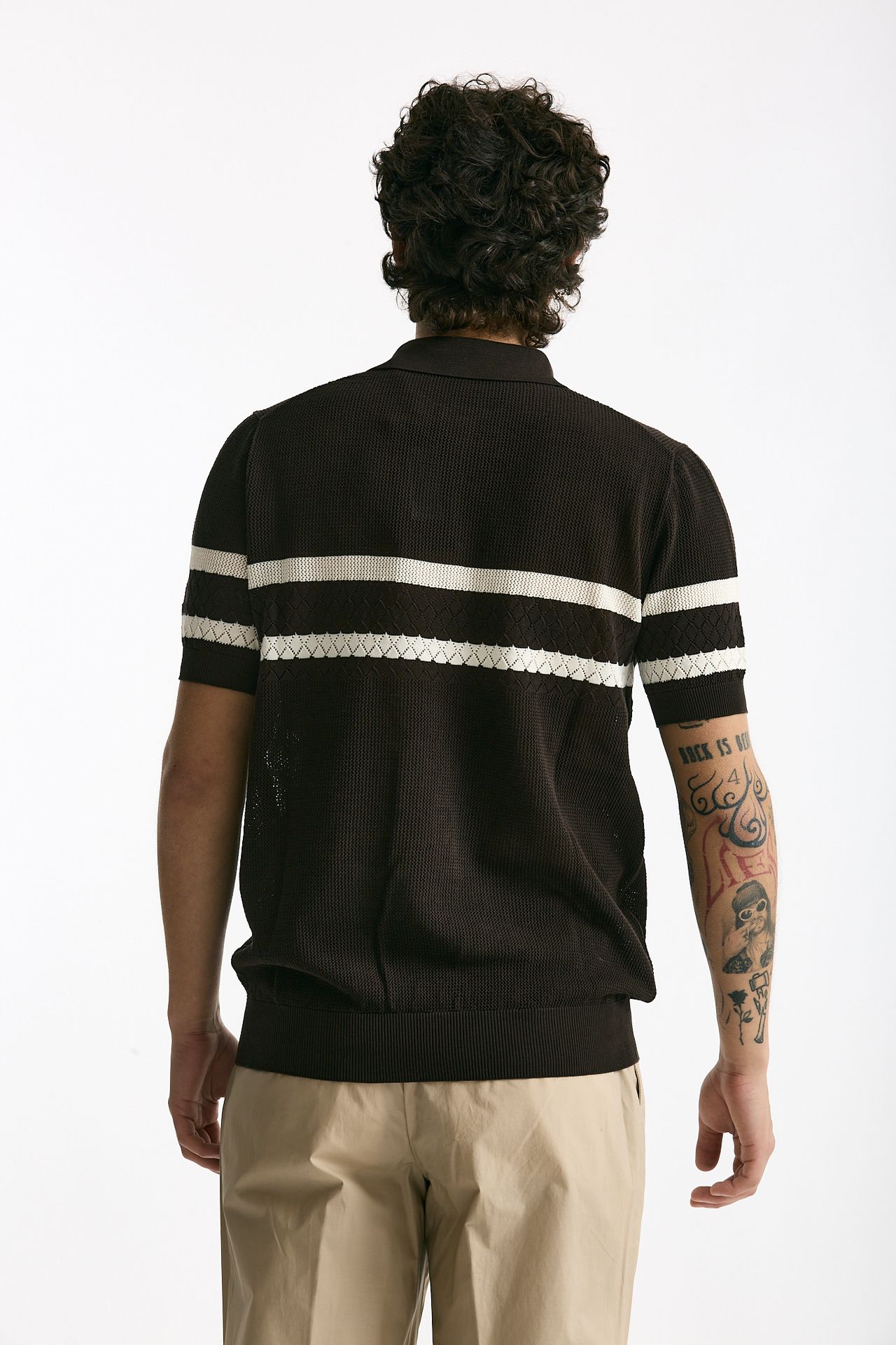 Polo rigata in cotone marrone men Hosio - 3