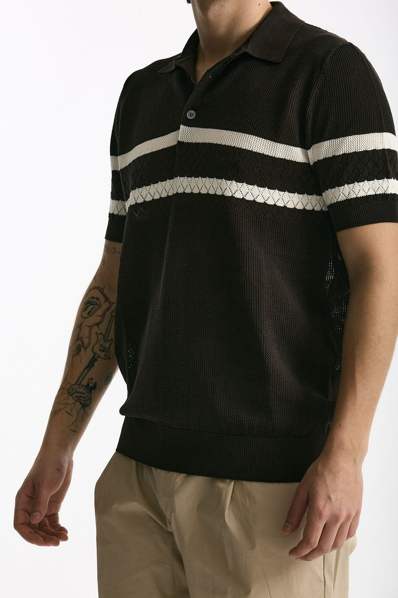 Polo rigata in cotone marrone men Hosio - 4