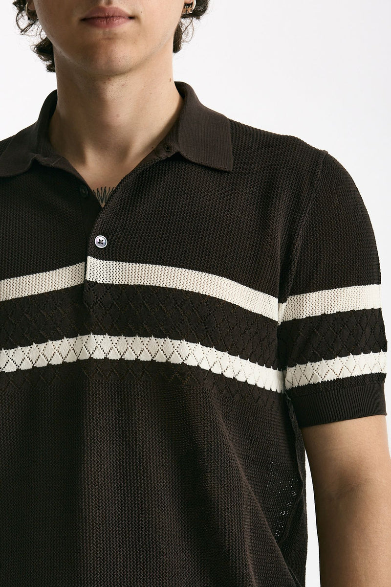 Polo rigata in cotone marrone men Hosio - 5