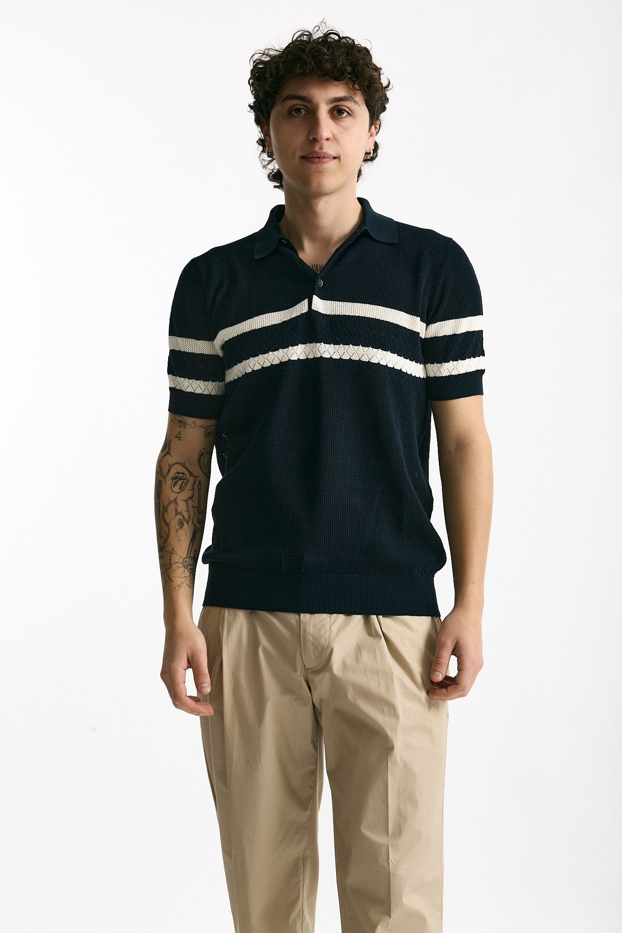 Polo rigata in cotone blu men Hosio - 2