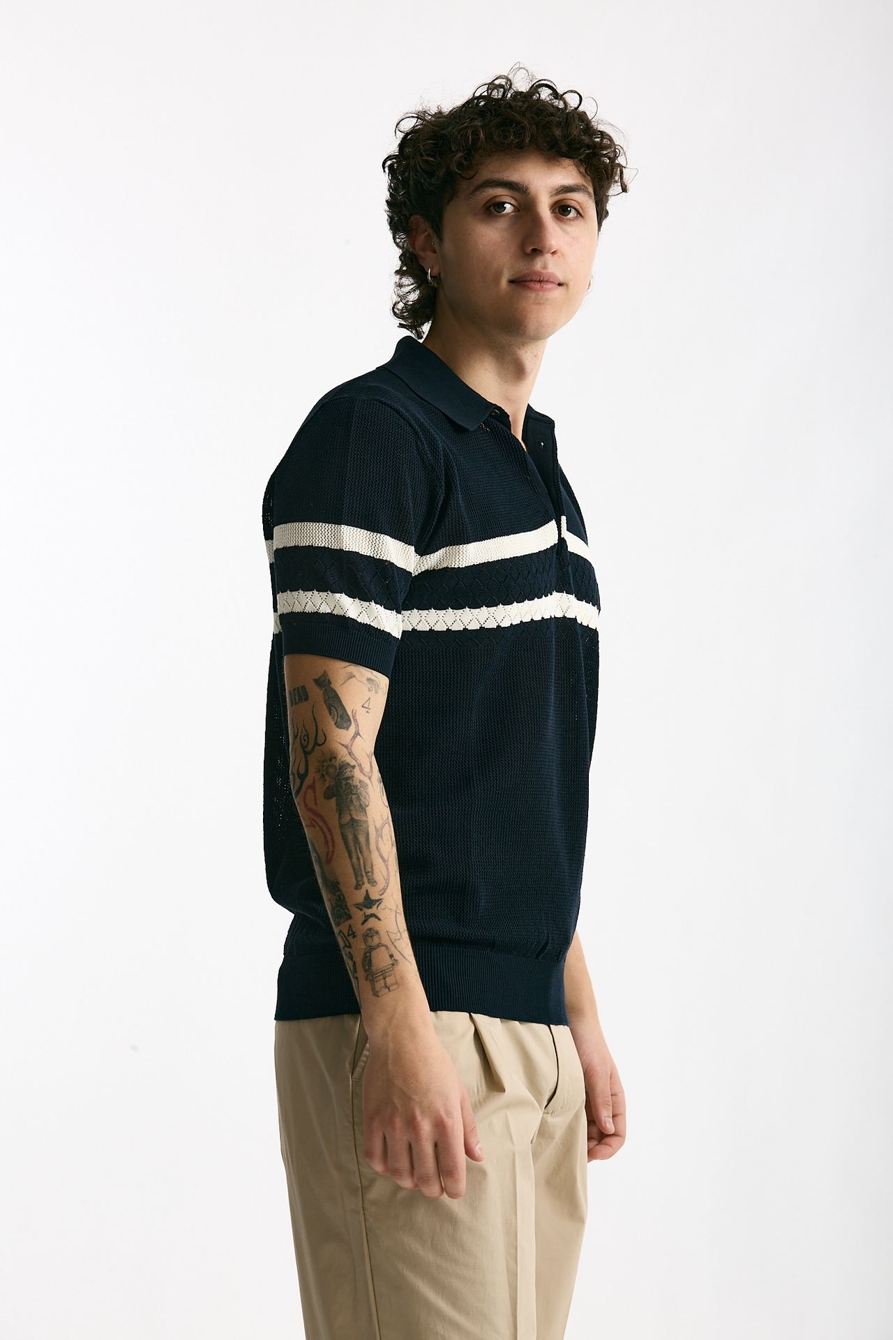 Polo rigata in cotone blu men Hosio - 3