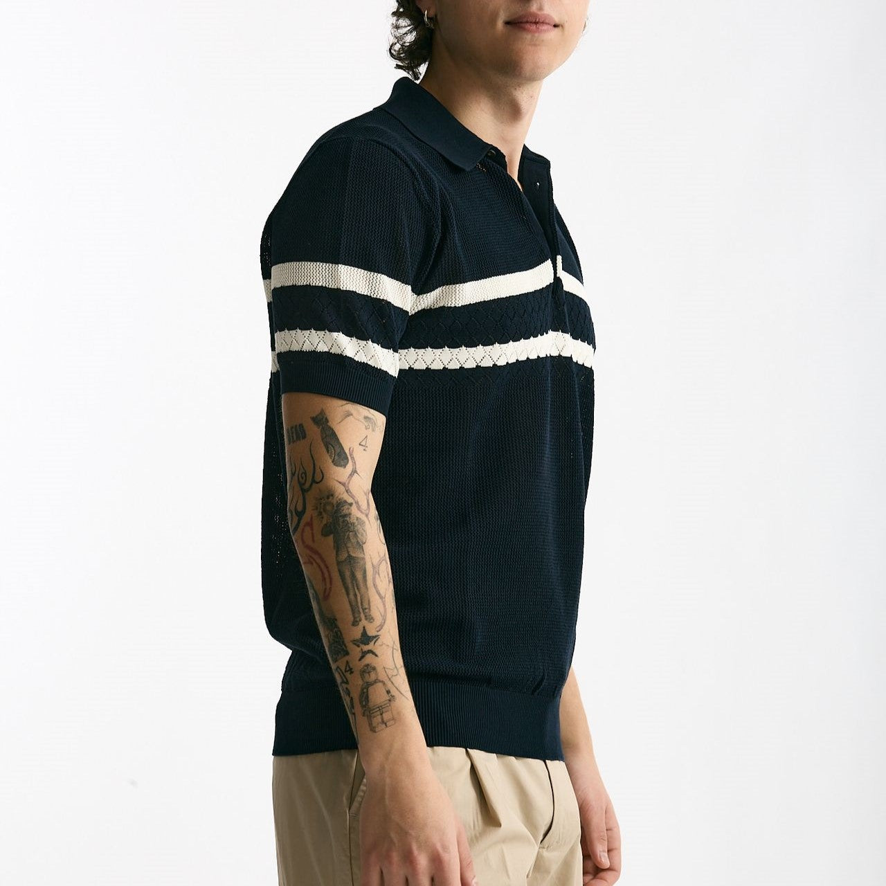 Polo rigata in cotone blu men Hosio - 6