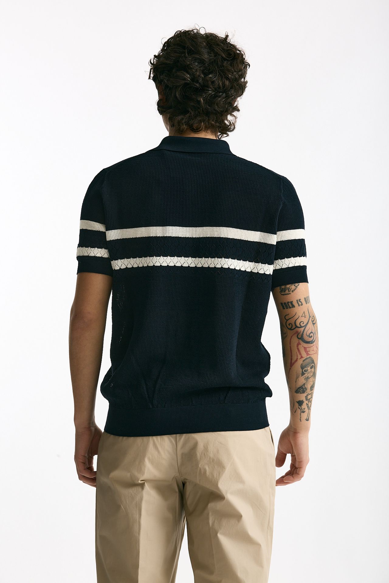 Polo rigata in cotone blu men Hosio - 4