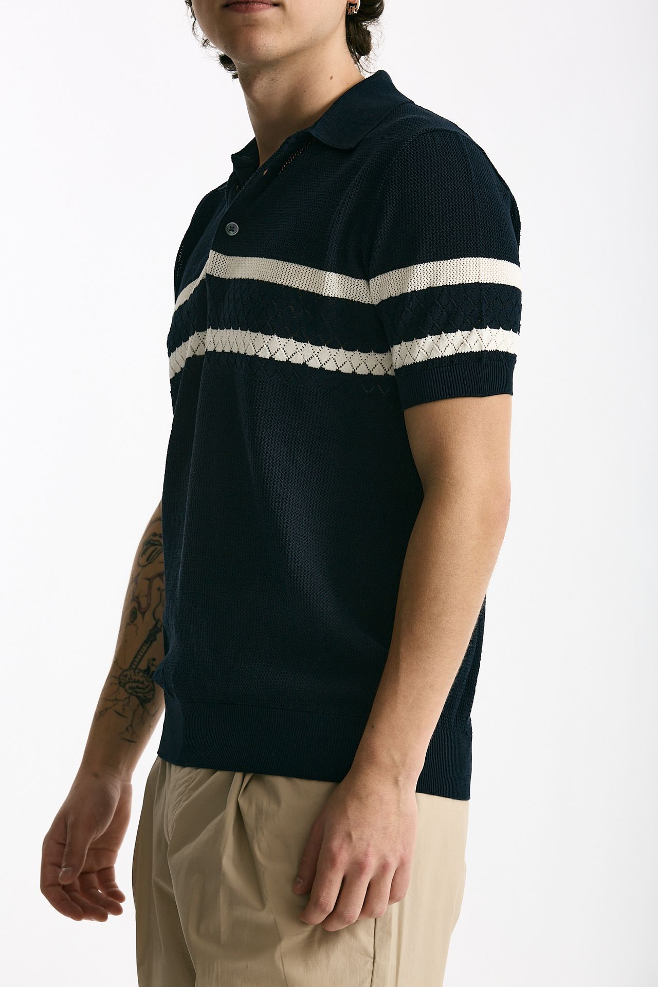 Polo rigata in cotone blu men Hosio - 1