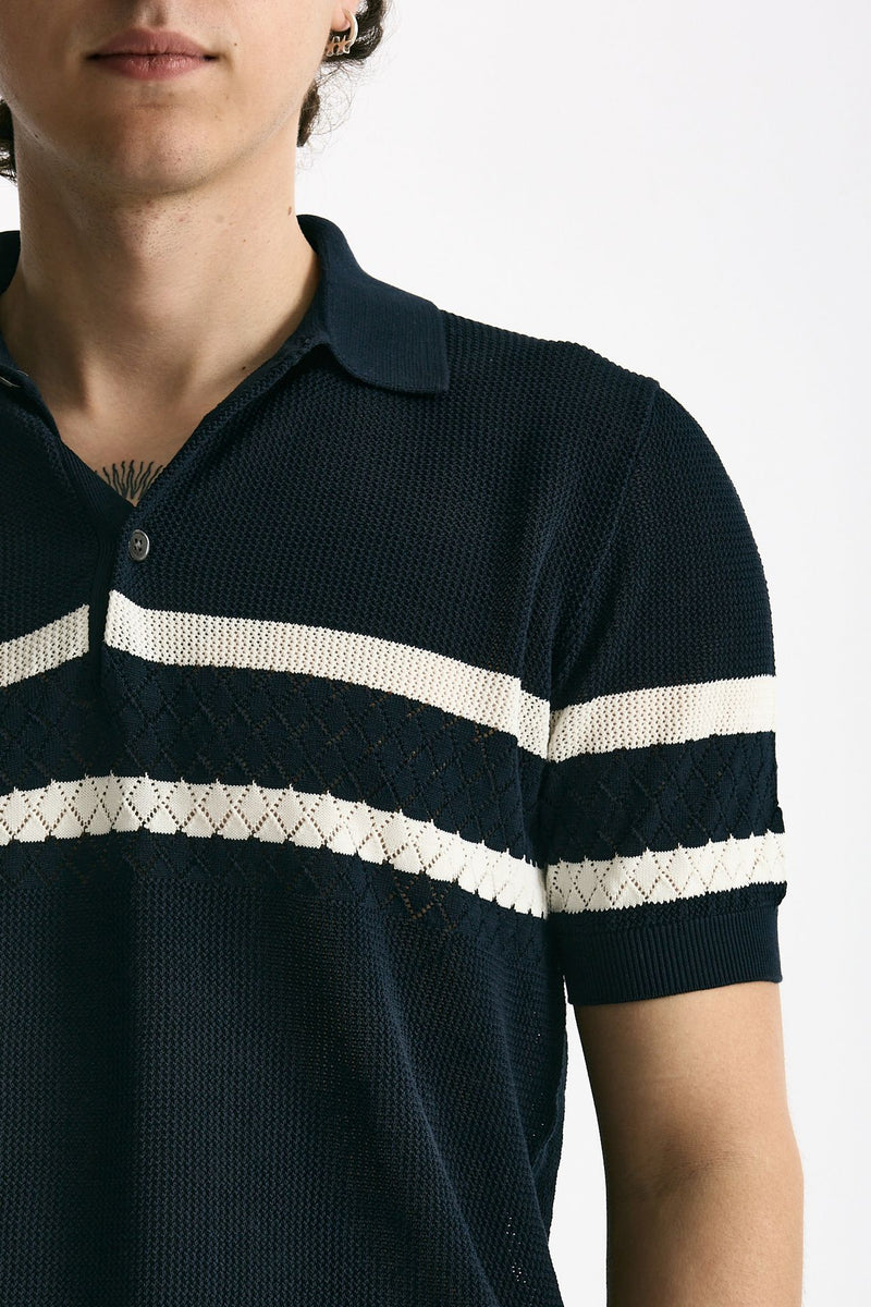 Polo rigata in cotone blu men Hosio - 5