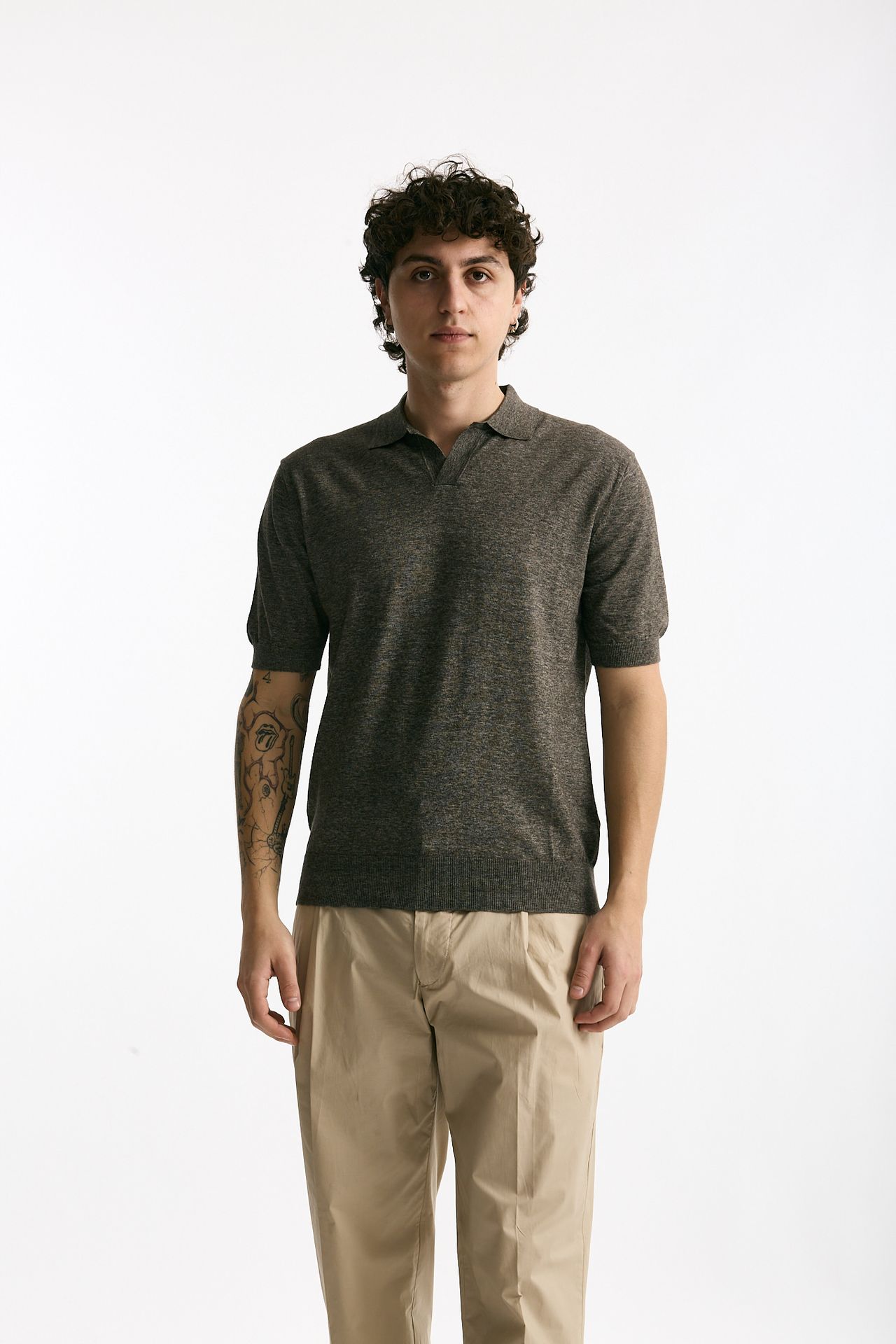 Polo maglia in cotone marrone melange men Hosio - 2
