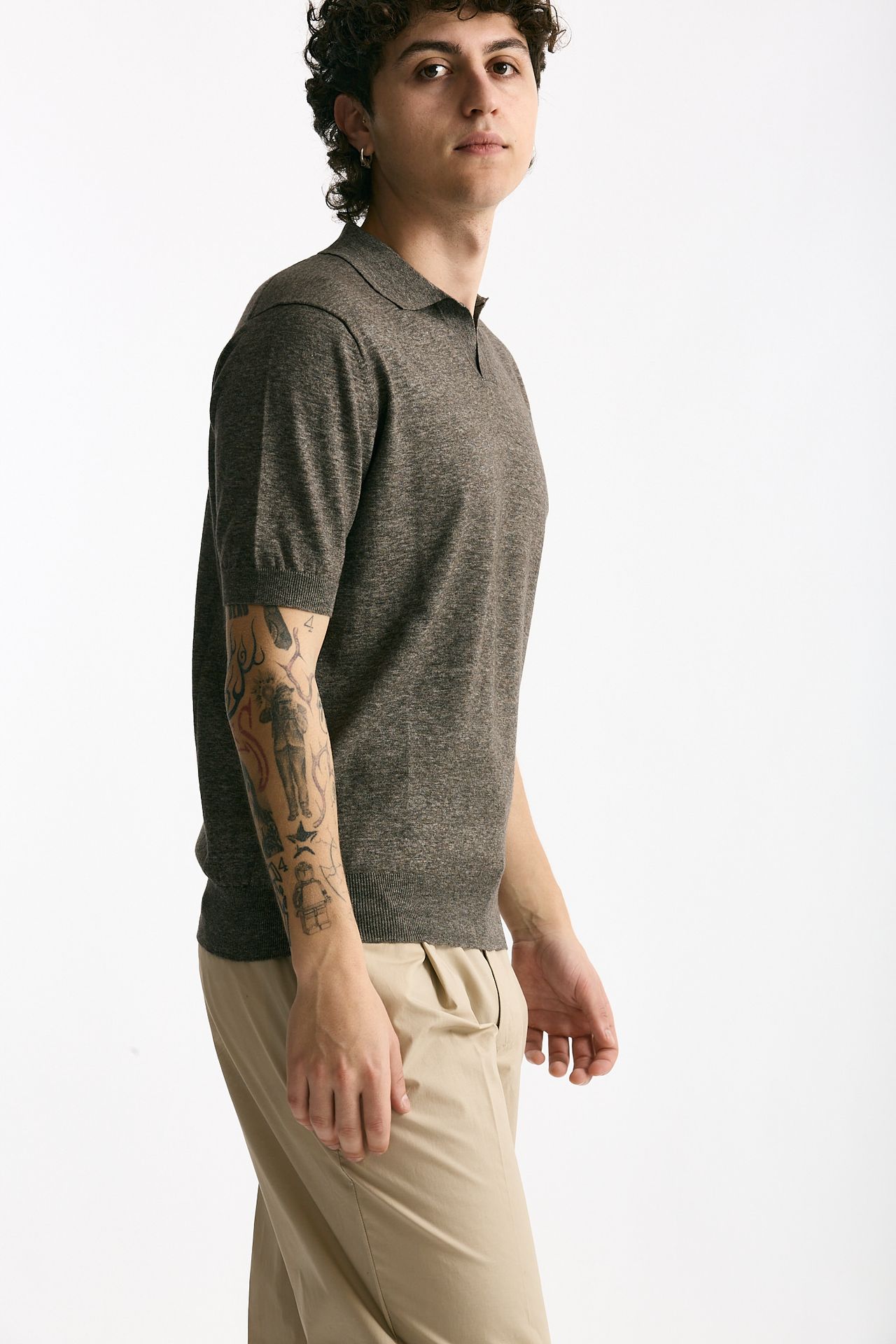 Polo maglia in cotone marrone melange men Hosio - 1